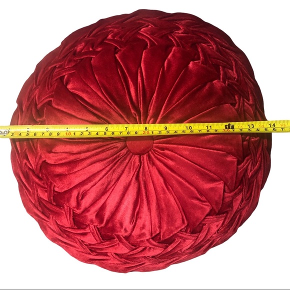 RED VELVET PLEATED THROW PILLOW - Picture 7 of 7